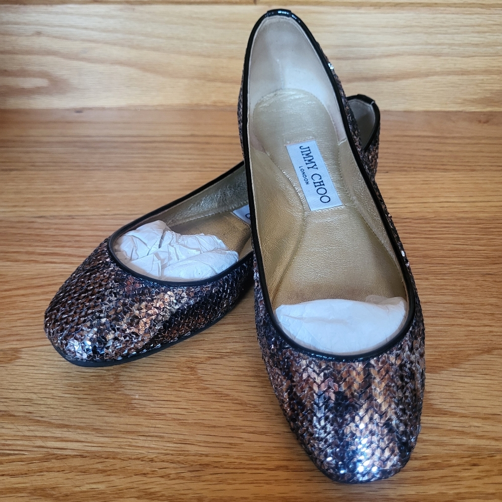 Jimmy Choo Sequin Snake Pattern Ballet Flats Size 36